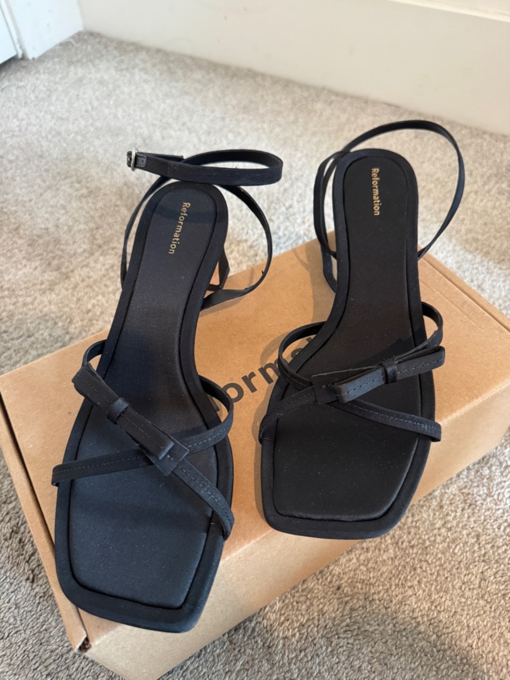 Reformation Black Square-Toe Strappy Sandals